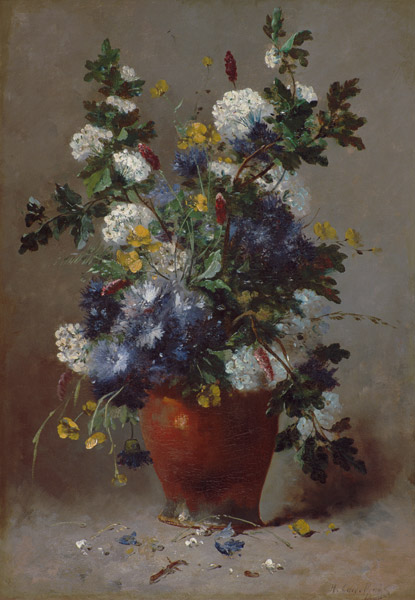 Fleurs d'été dans un vase en terre cuite à Eugene Henri Cauchois
