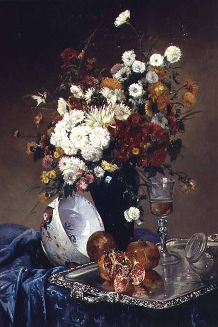 Still Life with Flowers and Pomegranates à Eugene Henri Cauchois