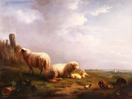 Sheep and chickens in a landscape à Eugène Joseph Verboeckhoven