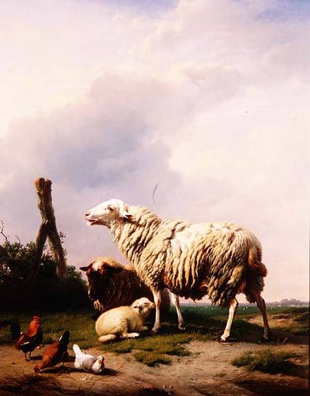 Sheep and Poultry in a Landscape à Eugène Joseph Verboeckhoven