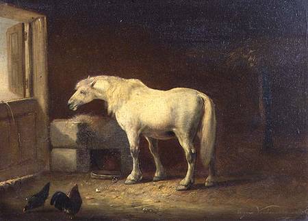White horse in a stable (panel) à Eugène Joseph Verboeckhoven