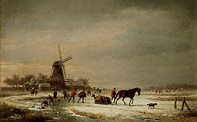 Paysage d'hiver à un moulin à vent à Eugène Joseph Verboeckhoven