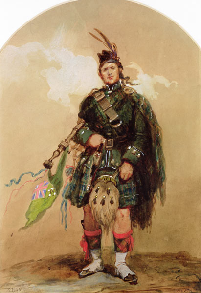 A Piper of the 79th Highlanders at Chobham Camp in 1853 à Eugene-Louis Lami