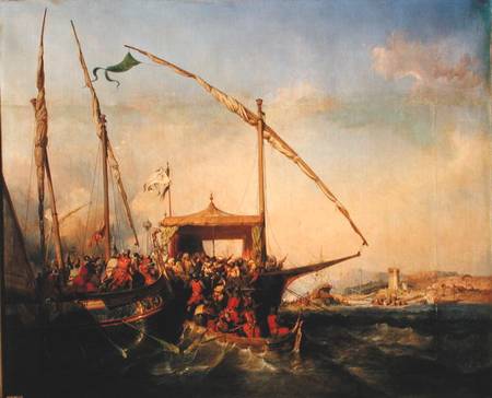 Naval Battle of Imbre in 1346 à Eugene Modeste Edmond Lepoittevin
