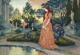 Jeune femme dans un jardin