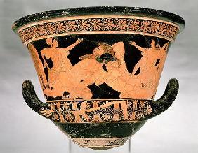 Attic red-figure calyx-krater depicting Herakles Wrestling with Antaeus, from Cervetri, Italy, c.510