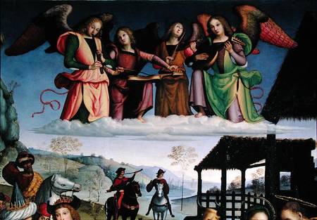 The Adoration of the Magi, detail of angel musicians à Eusebio  da San Giorgio