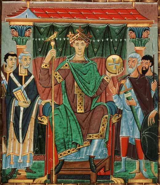 Empereur Otto III  pendant le sermet de fidélité des provinces de royaume à Evangéliaire d'Otton III
