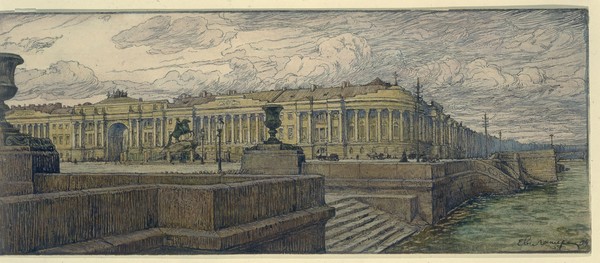 Der Senatsplatz in St. Peterburg à Evgeni Evgenievitch Lanceray