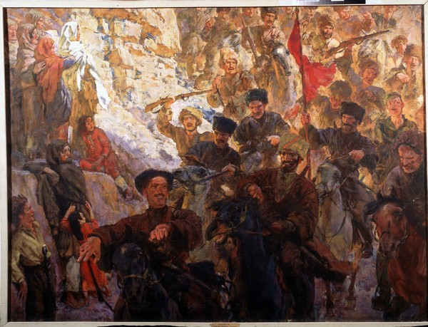 Die rote Partisanen Dagestans (Triptychon, Mittelteil) à Evgeni Evgenievitch Lanceray