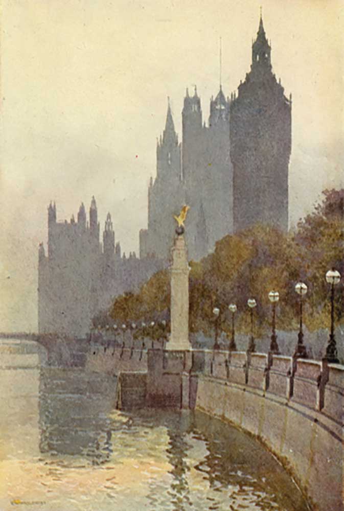 Houses of Parliament from the Embankment à E.W. Haslehust
