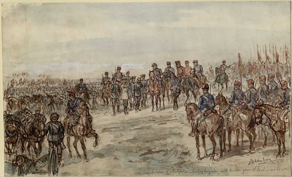 Capitulation of a Bulgarian infantry brigade with twelve guns at Ferdinandovo à Ewald Schönberg