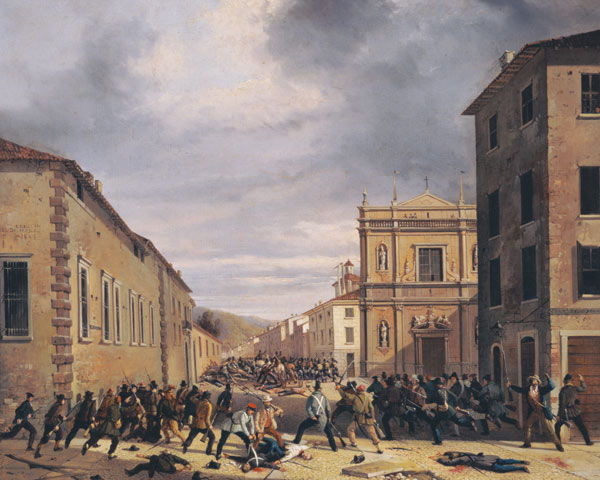 The Battle of 21st March 1849 in the Piazzetta Santa Barnaba in Brescia à Faustino Joli
