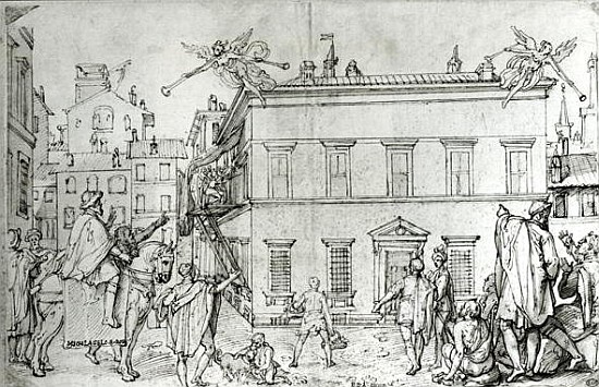 Michelangelo on horseback, visiting an artist à Federico Zuccari ou Zuccaro