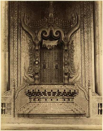 The The-ha-thana or the Lions'' throne in the Myei-nan or Main Audience Hall in the palace of Mandal à Felice (Felix) Beato