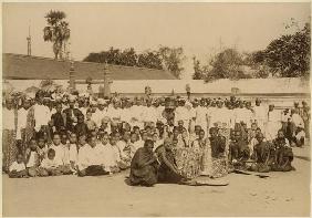 Devotions at the Arakan Pagoda, Mandalay, Burma, late 19th century (albumen print) (b/w photo) 