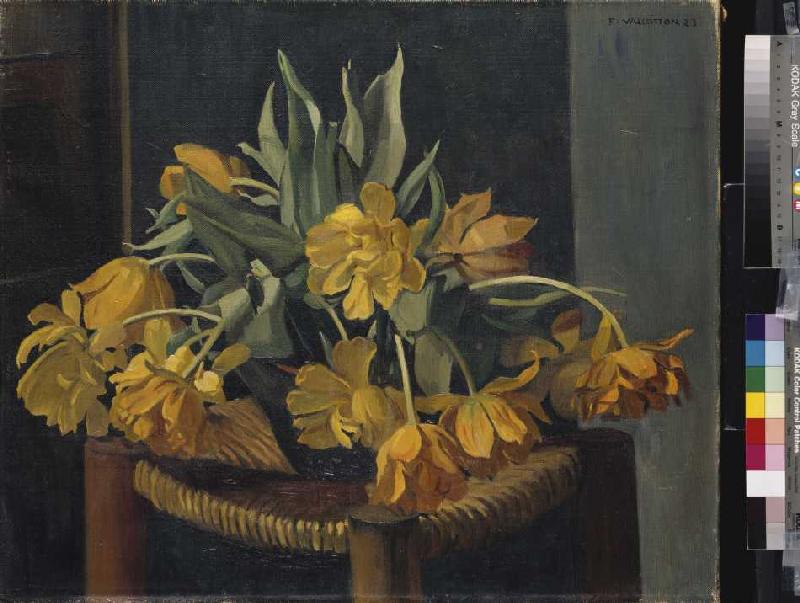 Gelbe Tulpen auf einem Korbstuhl à Felix Vallotton