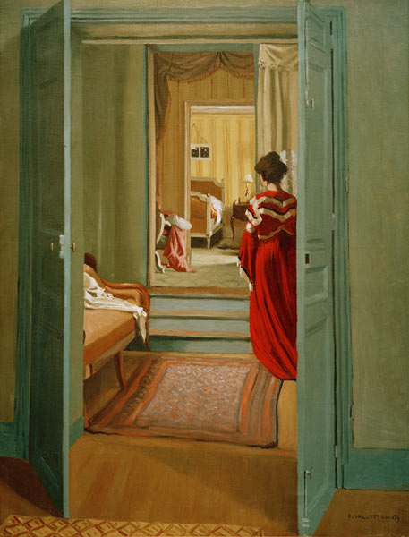 F.Vallotton / Interior with woman in red à Felix Vallotton