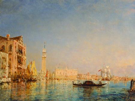 Venise avec gondole et vue sur la place Saint-Marc