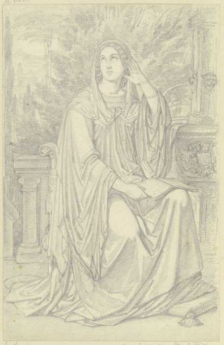 Eine Dame (Laura?) an einem Brunnen sitzend, mit Lektüre beschäftigt à Ferdinand Fellner