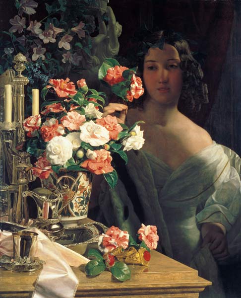 Une jeune dame à la table ébarber. à Ferdinand Georg Waldmüller