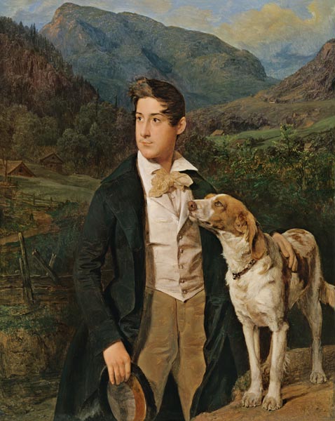 Le fils de Waldmuelle, Ferdinand, avec le chien à Ferdinand Georg Waldmüller