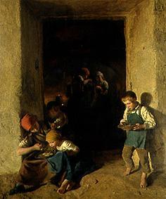 Des enfants obtiennent leur déjeuner. à Ferdinand Georg Waldmüller