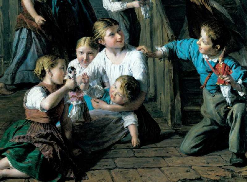 Kinder, mit Puppen spielend. 1864. Detail à Ferdinand Georg Waldmüller