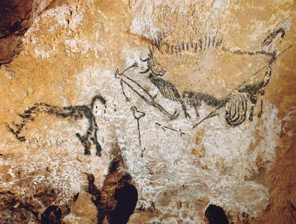 Höhle von Lascaux 17000 v. Chr. Gesamtansicht der 'Szene des Schachtes'. à Ferdinand Hodler