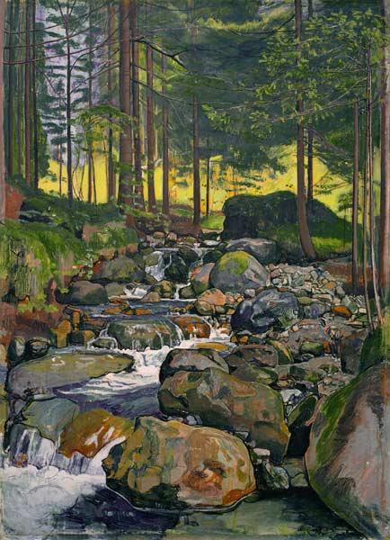 Forêt avec un ruisseau de montagne à Ferdinand Hodler