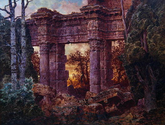 Roman Ruin at Twilight (oil on canvas) à Ferdinand Knab