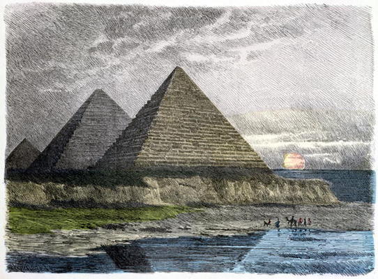 The Pyramids of Giza, from a series of the 'Seven Wonders of the World' published in 'Munchener Bild à Ferdinand Knab