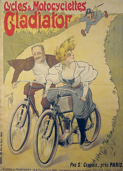 Poster advertising Gladiator bicycles and motorcycles à Ferdinand Misti-Mifliez