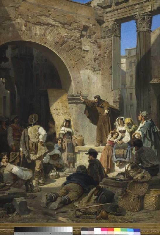 Kapuzinerpredigt im Porticus Octaviae in Rom à Ferdinand Piloty le Jeune