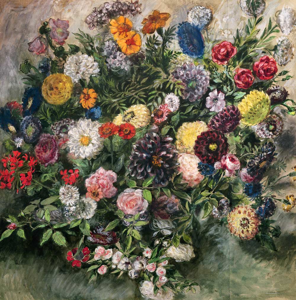 Bouquet of Flowers (w/c, gouache & pastel on à Eugène Delacroix