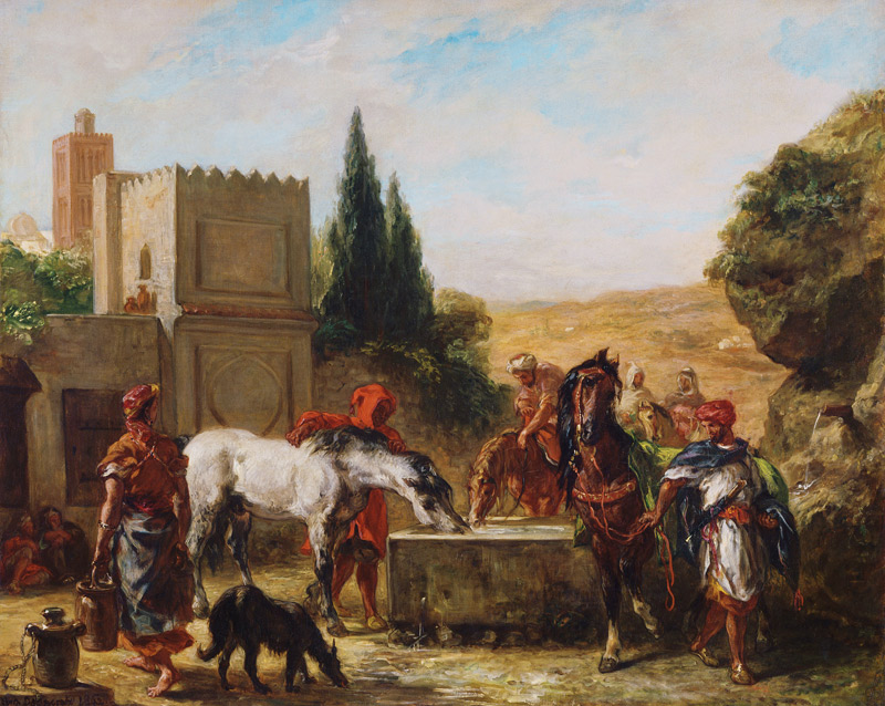 Horses at a Fountain à Eugène Delacroix