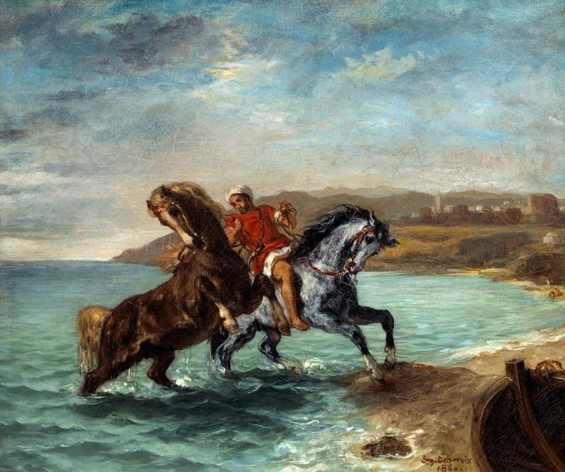 Deux chevaux entsteigen à la mer à Eugène Delacroix
