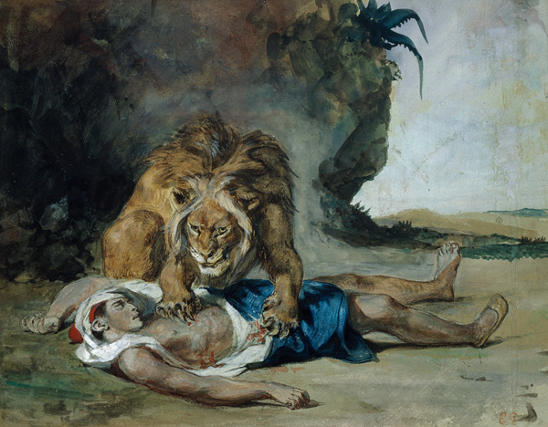 Lion au cadavre d'un Arabe. à Eugène Delacroix