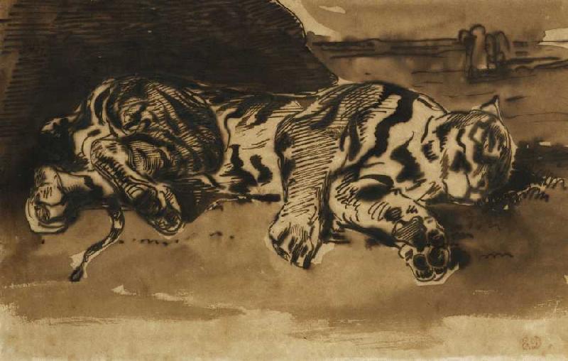 Liegender Tiger (Tigre Couché) à Eugène Delacroix
