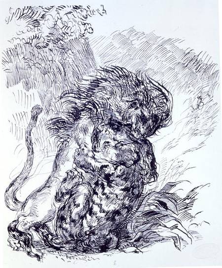 A Lion Savaging a Tiger à Eugène Delacroix