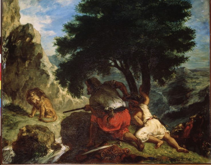 Lion Hunt in Morocco à Eugène Delacroix