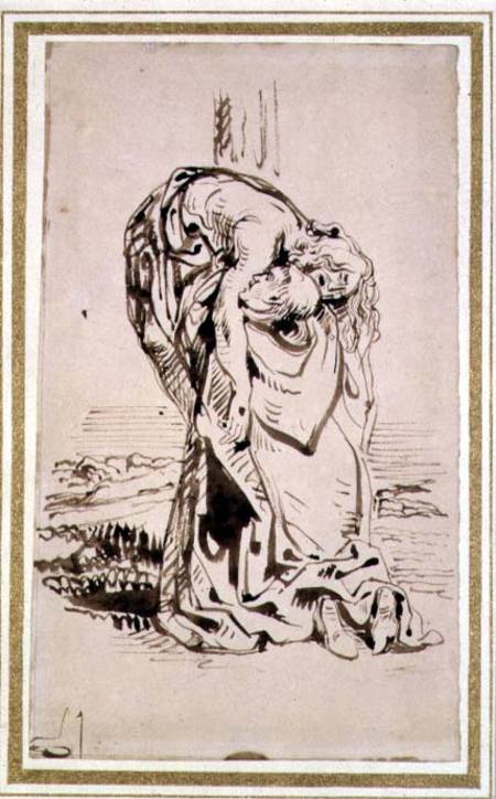 A Monk Bearing Christ (pen & ink on paper) à Eugène Delacroix