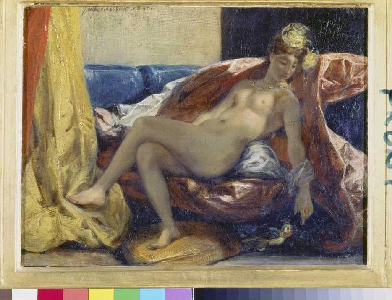 Femme nue, un perroquet frottant. à Eugène Delacroix
