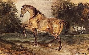 Deux chevaux sur un pré de forêt à Eugène Delacroix