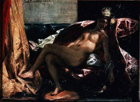 Reclining Odalisque or, Woman with a Parakeet à Eugène Delacroix