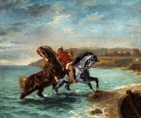 Deux chevaux entsteigen à la mer