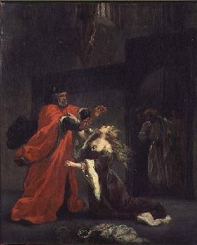 Act I, scene 3: Desdemona kneeling at her father's feet