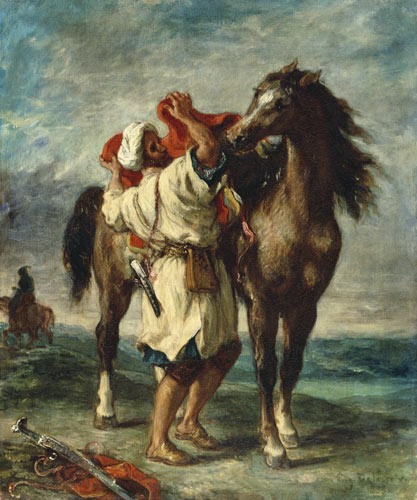 Un arabe selle son cheval à Eugène Delacroix