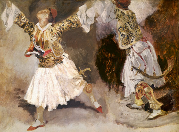 Two Greek Soldiers Dancing (Study of Soliote Dress) à Eugène Delacroix