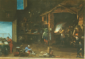 Werkstatt des Alchimisten. à Filippo Napoletano